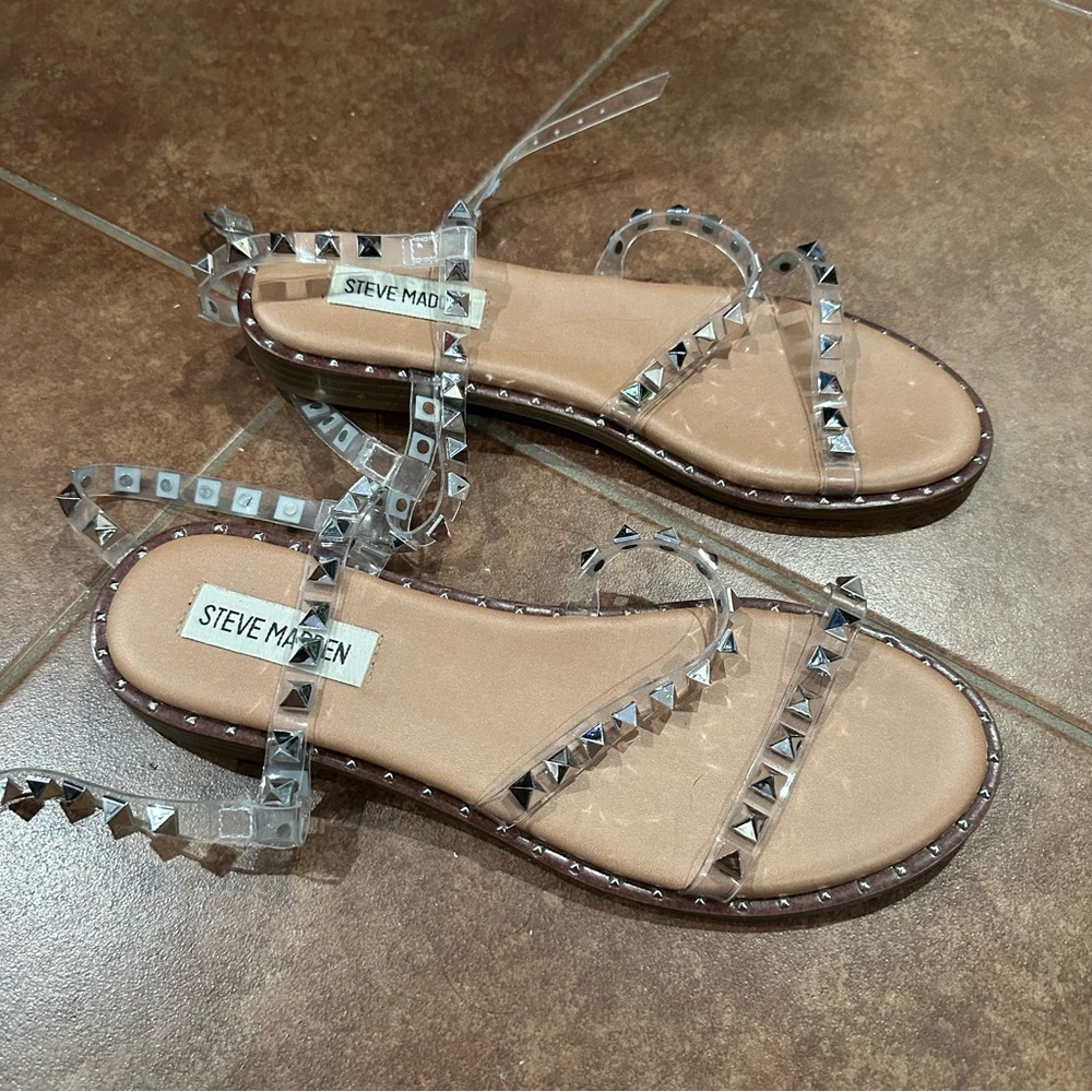 Steve Madden Travel Clear Studded Sandals - Picture 3 of 10